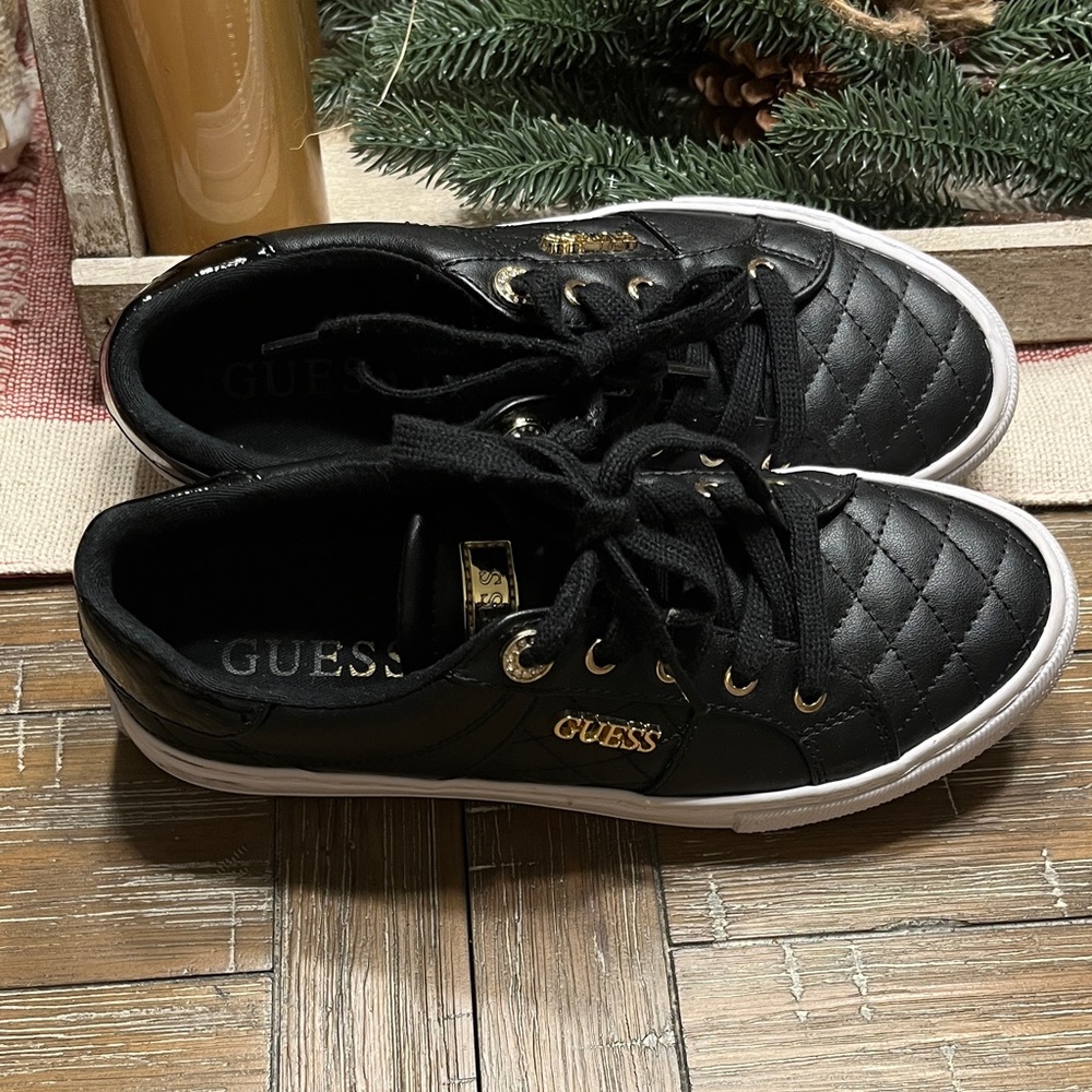 Guess Black Quilted Sneakers with Gold Details